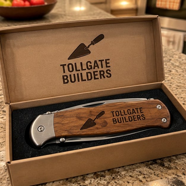 Customer photo of a custom gift-boxed knife